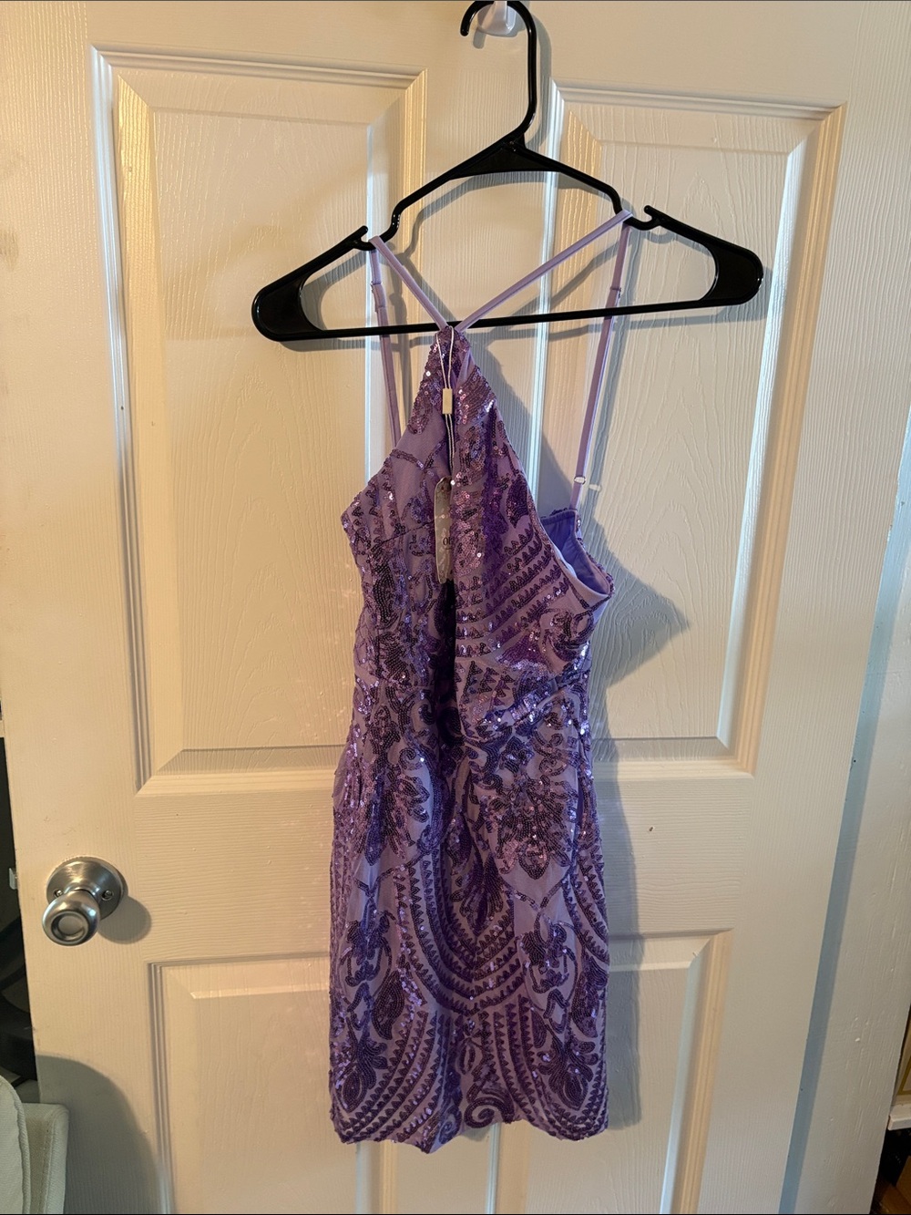 Lavender Sequin Mini Dress with Crisscross Straps size S
